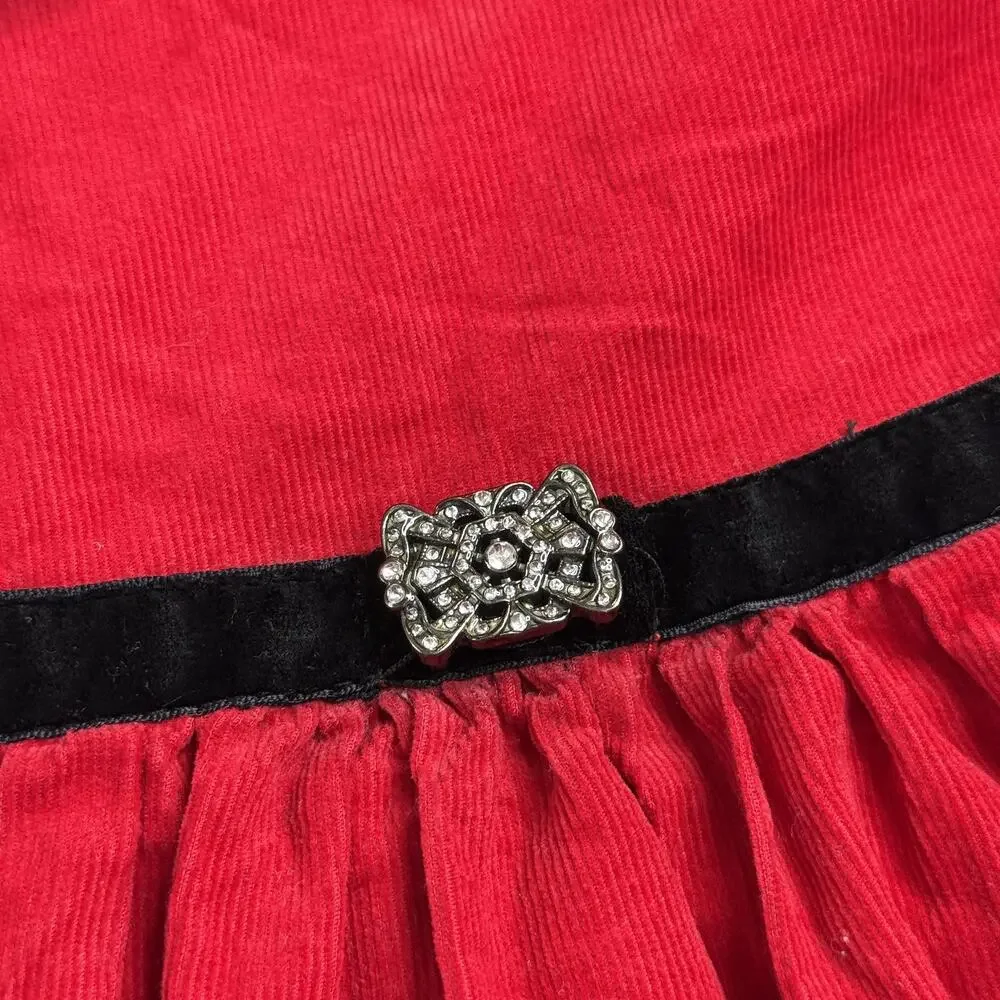 Ralph Lauren Dress Girls 12M Red Corduroy Collared Fit & Flare Velvet Belt Party